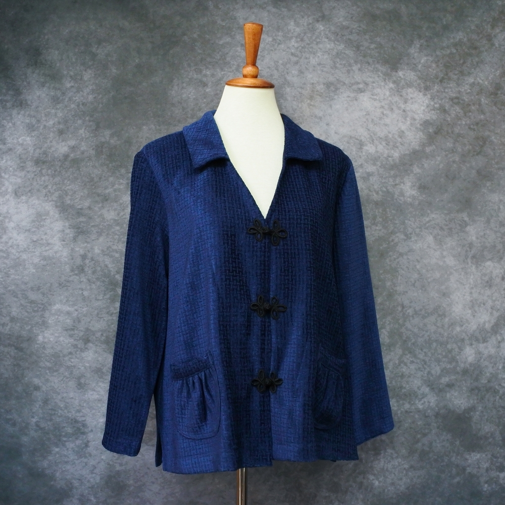 Yon Hui Collection Navy Blue Textured Women's Jacket Size XL